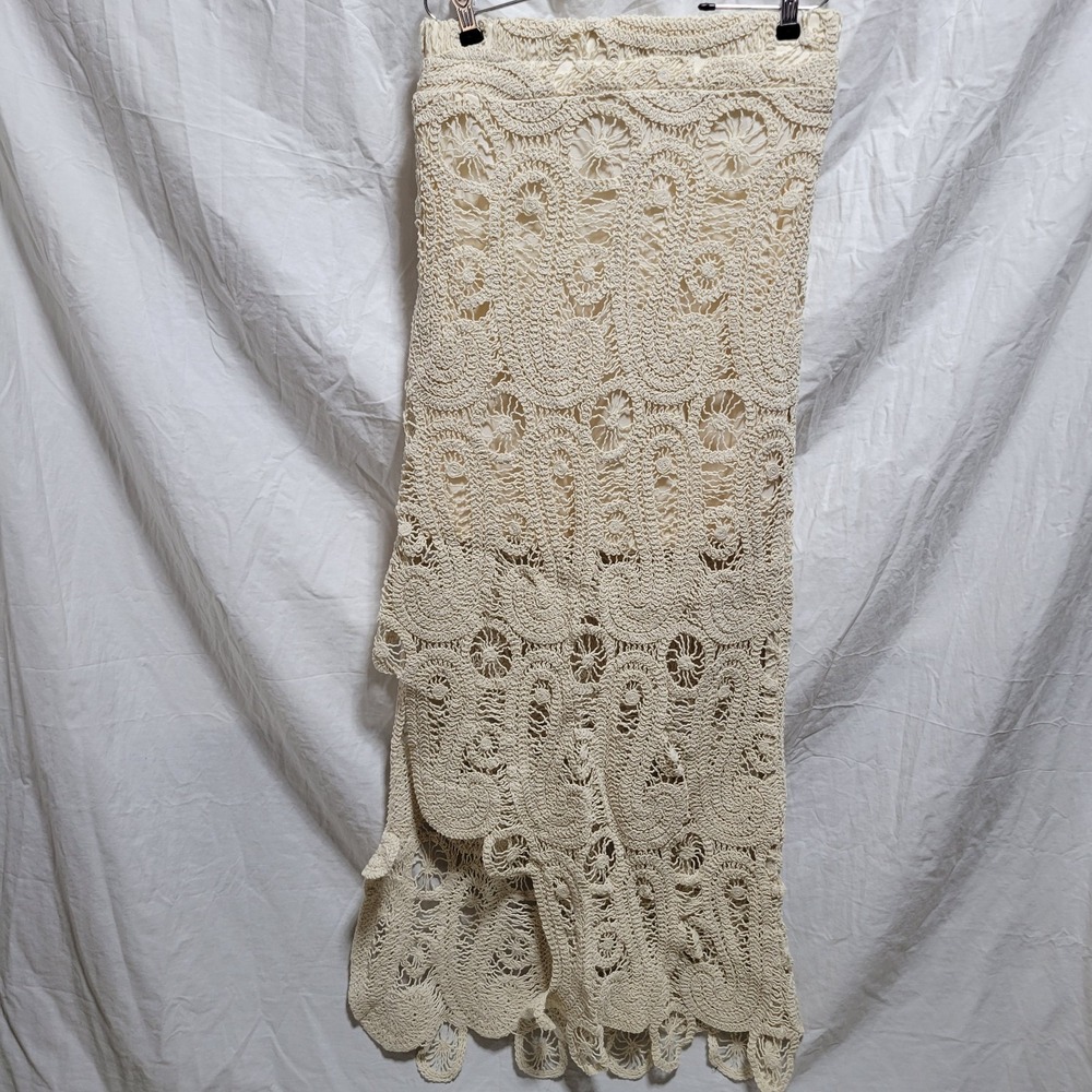 Miss‎ Me Crochet Lace Maxi Skirt Cream Bohemian Festival Women's Medium Lined